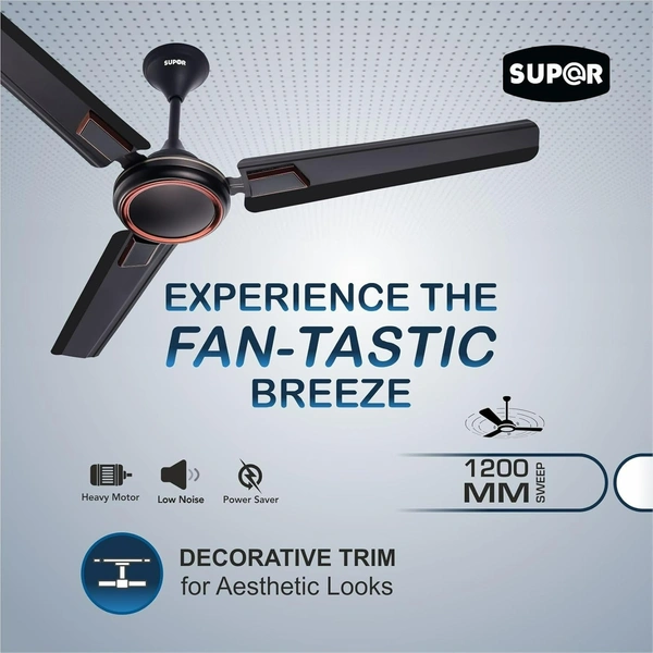 SUPER APPLIANCES  Super Appliances Ralph DLX 60W 400rpm Brown Smoke Ceiling Fan with 3 Blades, Sweep: 1200mm - Brown