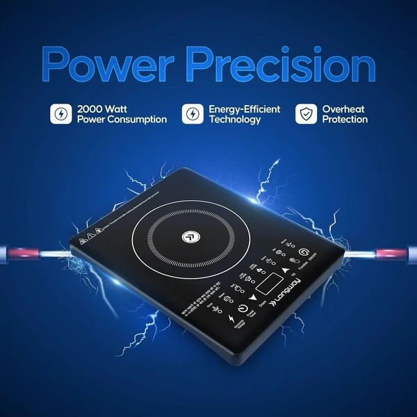 Longway Touchcook IC 2000 Watt Induction Cooktop with Auto Shut-Off & Over-Heat Protection | 1-Year Warranty | (Black, Touch Button)