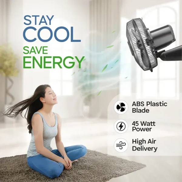 Longway Speedy 12 50W ABS Black Energy Saving 3 Blade Wall Fan, Sweep: 300 mm