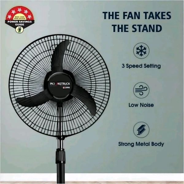 Moonstruck 55W 3 Blades Black High Speed Pedestal Fan, Sweep: 430 mm, SP2
