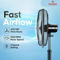 Thermoking Bullet 95W 2200rpm Metal Black Pedestal Fan
