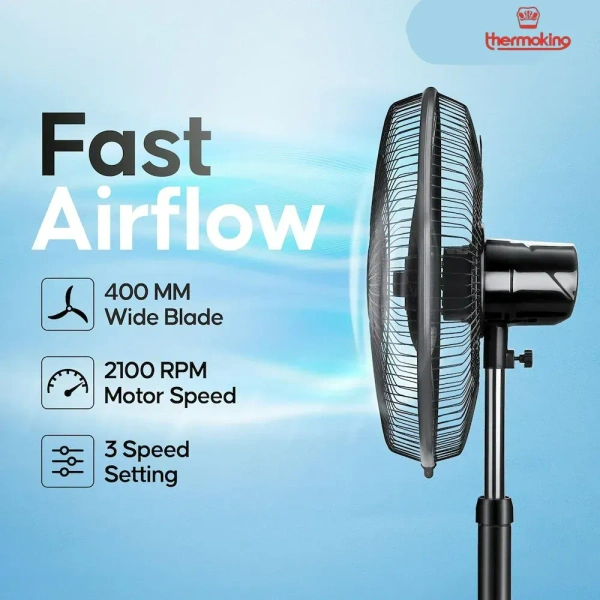 Thermoking Bullet 95W 2200rpm Metal Black Pedestal Fan