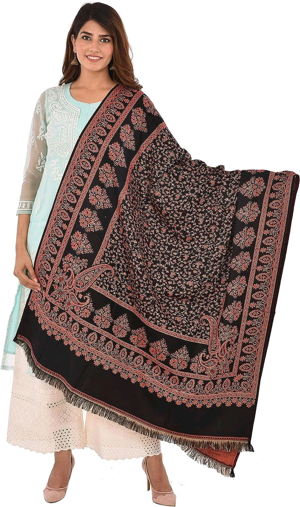 Nankana shawls Kashmiri Kaani Shawl For Wom - Black, 40"×80" Inches