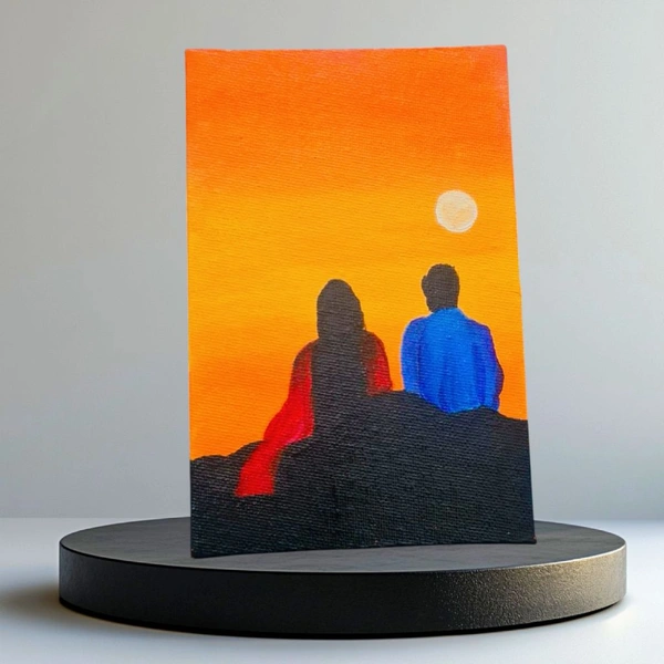 Tanu's Creations Couple👫 Canvas Painting - Red Orange, 10