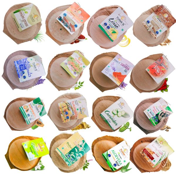 Tuna's® Kerala Herbal Soaps For Skin Glow & Skin Problems - A Grade, Mixed Flavours, 100Gm*16