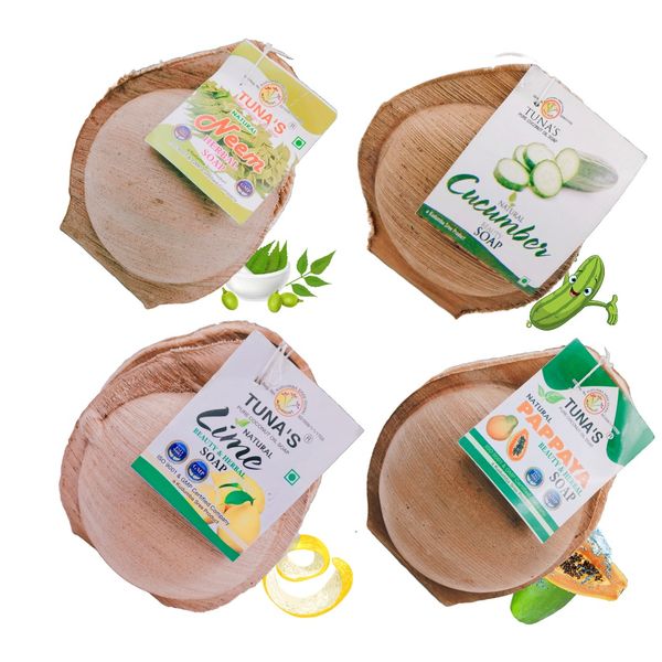 Tuna's® Kerala Ayurvedic Soaps - A Grade, Neem,Cucumber,Lime,Papaya, 100gm*4