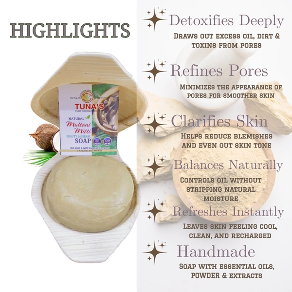 Tuna's® Tunas Multani Mitti Soap | De-Tanning | Tightens Pores | 65gm - A2, 65gm