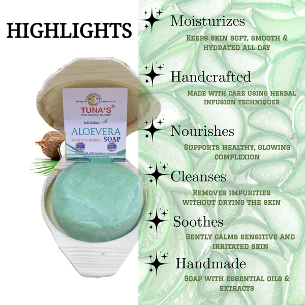 Tuna's® Tunas Aloe Vera Soap | Strengthens Damaged Skin | Sebum Balance | 65gm - A2, 65gm