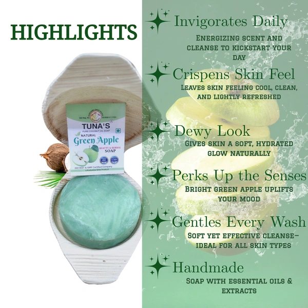 Tuna's® Tunas Green Apple Soap | Dewy Look | Smooth & Toned | Free From Animal Fats Like Tallow or Lard etc..100gm