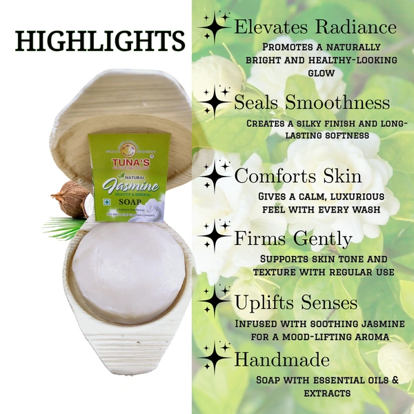 Tuna's® Tunas Jasmine Soap | Improve Skin Tone | Stress Relief | Free From Animal Fats Like Tallow or Lard etc..100gm