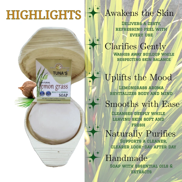 Tuna's® Tunas Lemon Grass Soap | Odour Control | Revives Skin | 65gm - A2, 65gm