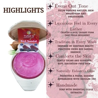 Tuna's® Tunas Red Sandal Soap | Reduces Tiny Pimpe Marks | Glow Peel | Free From Animal Fats Like Tallow or Lard etc..100gm