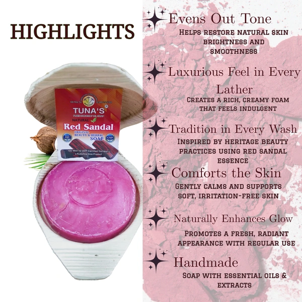 Tuna's® Tunas Red Sandal Soap | Reduces Tiny Pimpe Marks | Glow Peel | 65gm - A2, 65gm