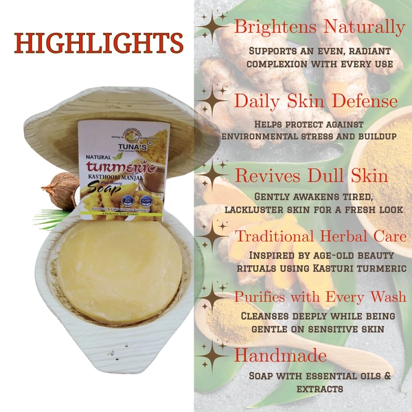 Tuna's® Tunas Turmeric Soap | Blemish Care | Fades Marks | Free From Animal Fats Like Tallow or Lard etc..100gm