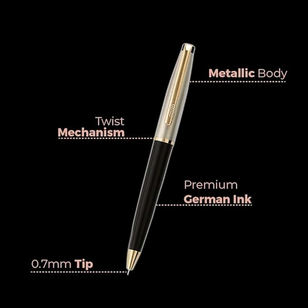 Cello Signature Corporate Gift Set | Blue Ink | 1 Ball Pen + 1 Golden Finish Table Clock with Pen Holder | Premium Metal Pen for Gift | Stylish Corporate & New Year Gifts for Men & Women - 2 count (Pack of 1)