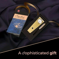 Cello Signature Corporate Gift Set | Blue Ink | 1 Ball Pen + 1 Golden Finish Table Clock with Pen Holder | Premium Metal Pen for Gift | Stylish Corporate & New Year Gifts for Men & Women - 2 count (Pack of 1)