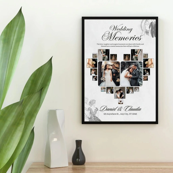 Personalized Heart-Shaped Wedding Memories Photo Frame – Custom Couple Collage Gift