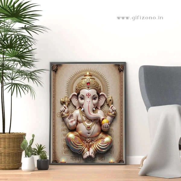 Lord Ganesha Divine Blessing Portrait | Vighnaharta Wall Art for Auspicious Beginnings