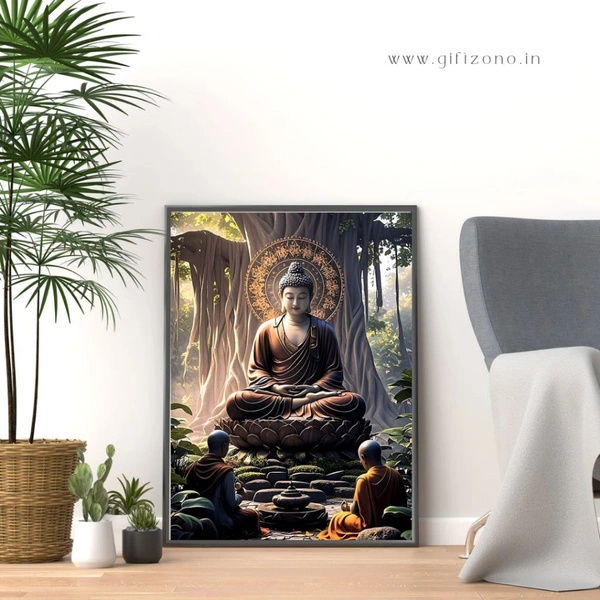 Lord Buddha Enlightenment Wall Art | Peace & Meditation Framed Poster