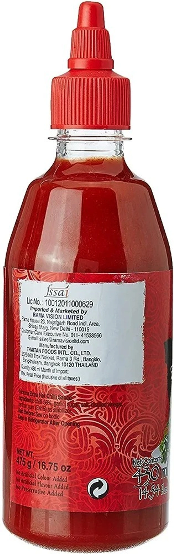 Real Thai Sriracha Extra Hot Chilli Sauce 430ml