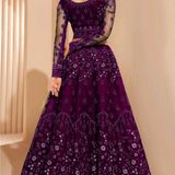 Women"s Soft Net Sequins Semi-stitched New Purple Lehenga Choli With Dupatta