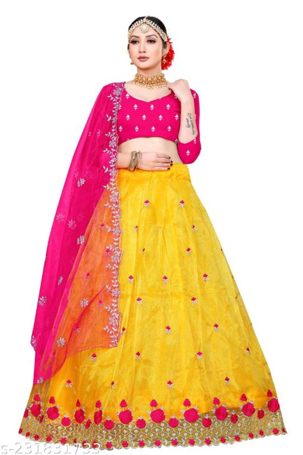 Women Semi-stitched Net Embroidered Lehenga - Collection 1 - Color