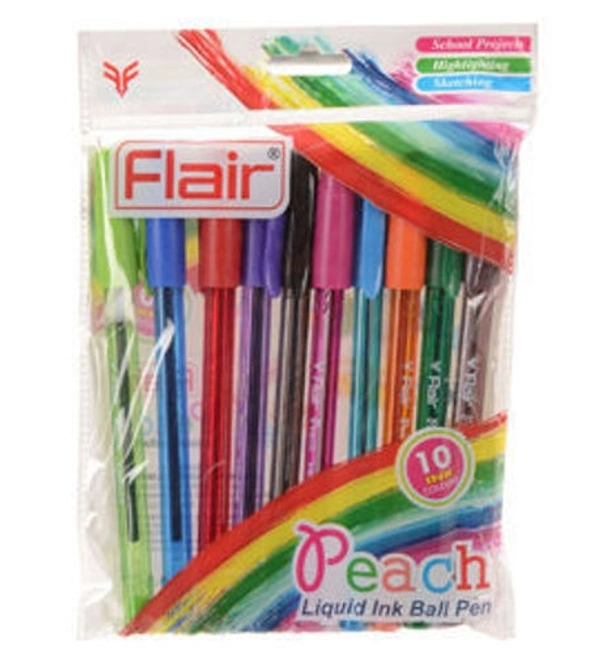 Flair Peach Liquid Ink Ball Pen Multi Colour 10 Shades 