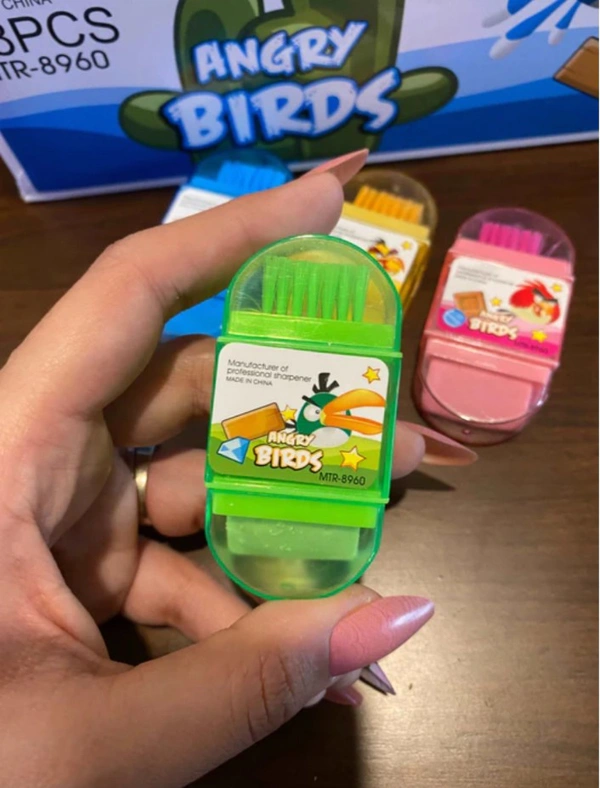 Angry Bird 3 In 1 Rubber , Sharner With Dust Brush