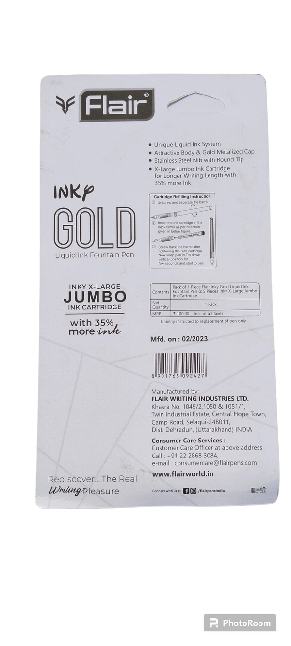 Flair Inky Gold Fountain Pen With 5 Refills  - Blue
