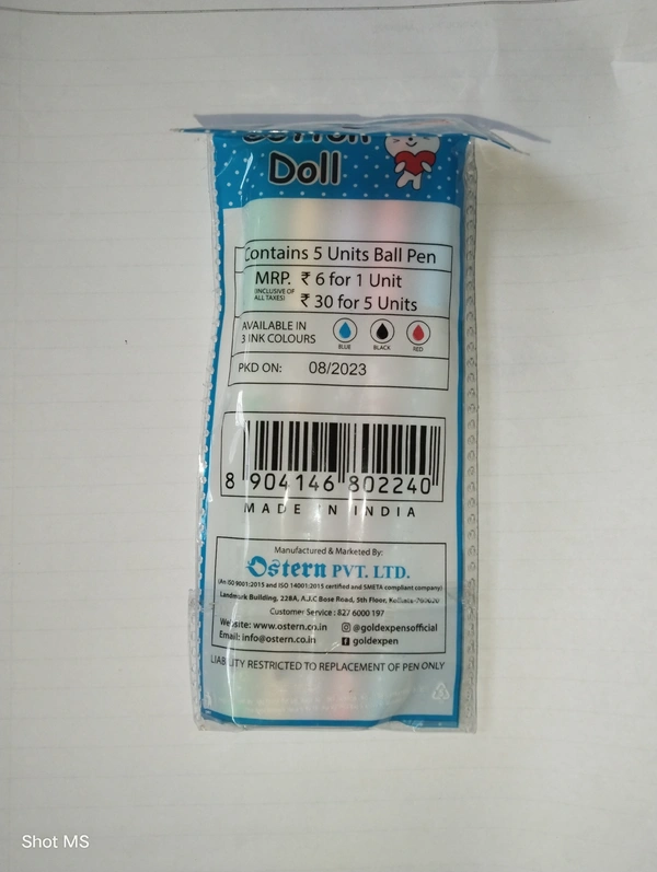 Goldex Cotton Doll Ball Pen - 5 Piece  - Blue