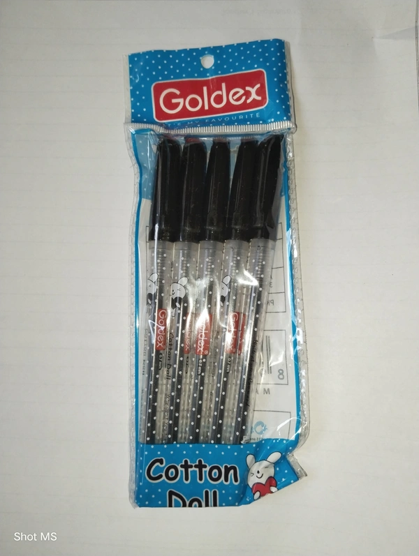Goldex Cotton Doll Ball Pen - 5 Piece  - Black