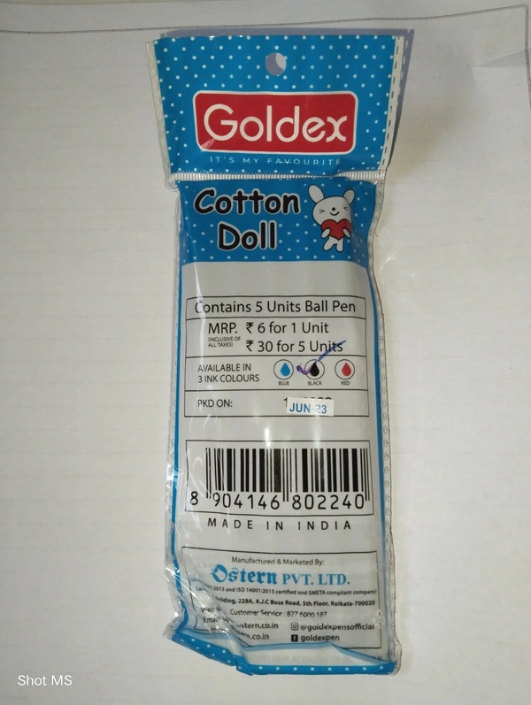 Goldex Cotton Doll Ball Pen - 5 Piece  - Black