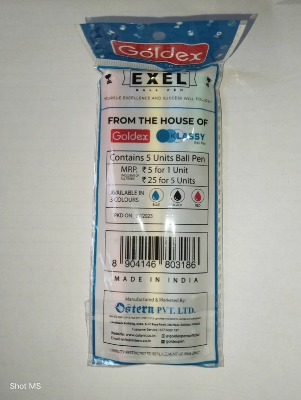 Goldex Exel Ball Pen - 5 Piece  - Blue