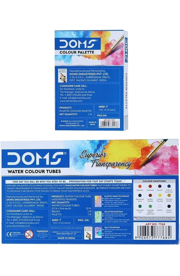 Doms Non-Toxic Water Colour Tube Set In Cardboard Box 
