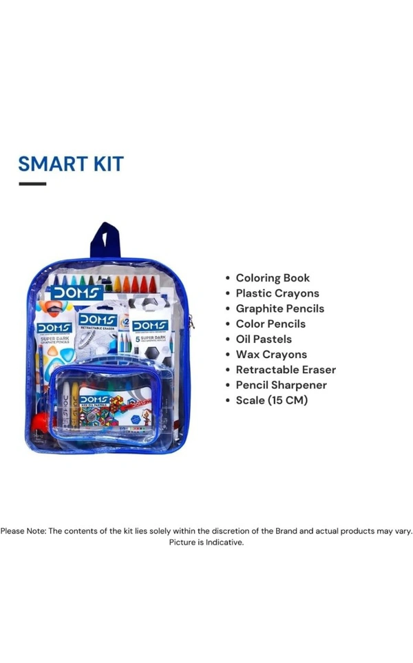 Doms Smart Kit | Comes With Transparent Zipper Bag | Perfect Value Pack | Kit For School Essentials | Gifting Range For Kids | Combination of 12 Stationery Items