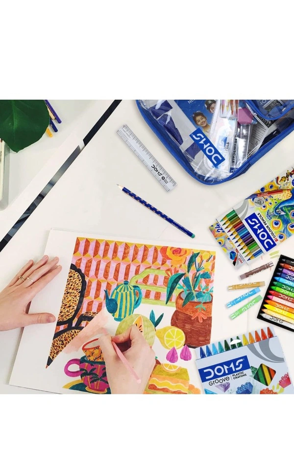 Doms Smart Kit | Comes With Transparent Zipper Bag | Perfect Value Pack | Kit For School Essentials | Gifting Range For Kids | Combination of 12 Stationery Items