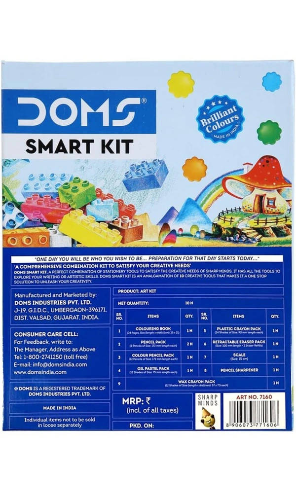 Doms Smart Kit | Comes With Transparent Zipper Bag | Perfect Value Pack | Kit For School Essentials | Gifting Range For Kids | Combination of 12 Stationery Items