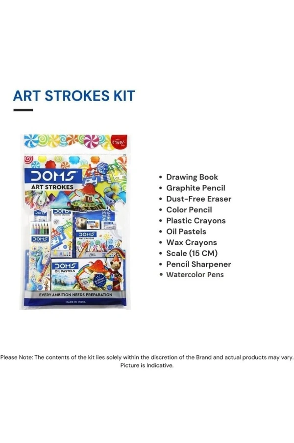 Doms Art Strokes Kit | Perfect Value Pack | Kit For Creative Minds | Gifting Range For Kids | Combination of 10 Stationery Items