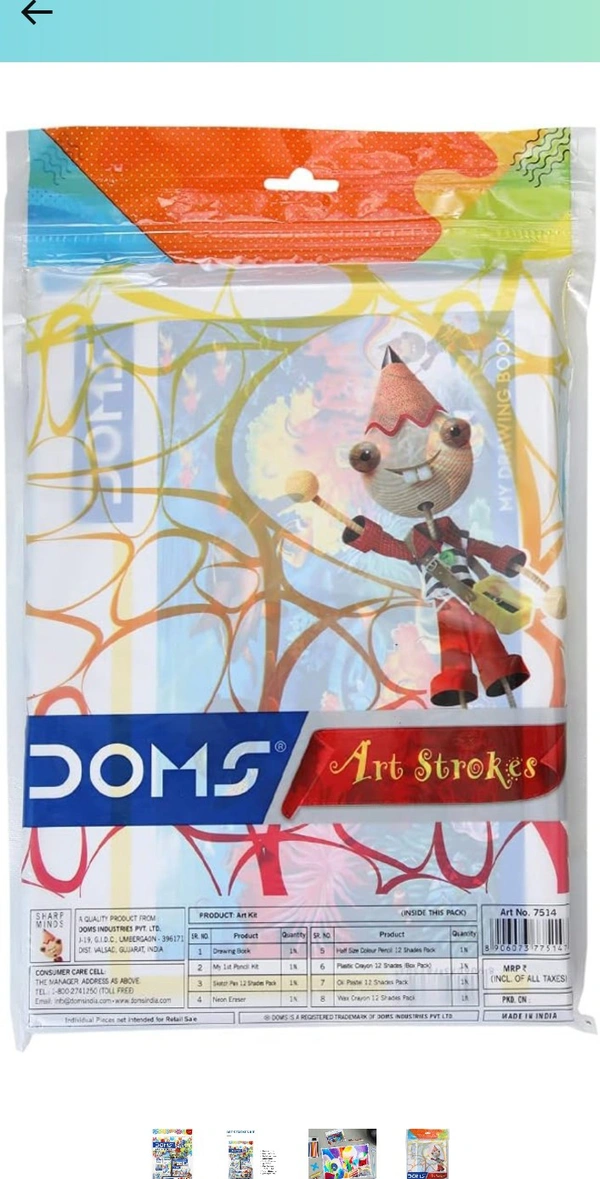 Doms Art Strokes Kit | Perfect Value Pack | Kit For Creative Minds | Gifting Range For Kids | Combination of 10 Stationery Items