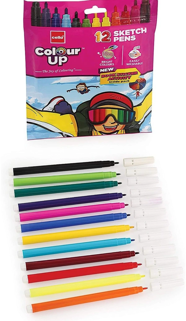 Cello ColourUp Sketch Pens - 12 Shades|Bright Sketch Pen Set for Kids|Non Toxic Colouring Range|Safe for Children