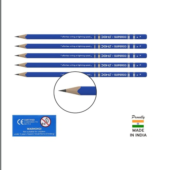 Doms Superio Non-Toxic Super Dark Graphite Pencils | Tumbler Pack | Effortless Writing | Ideal For Sketching & Drawing | Pack of 5 Pencils