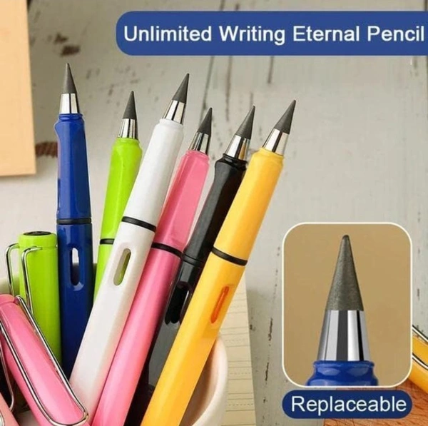 SWADEC Pen Shape Pencil Everlasting Inkless Reusable Erasable Infinite Replaceable Graphite Nib Birthday Party Return Gift for Kids Multicolor Pack of 1