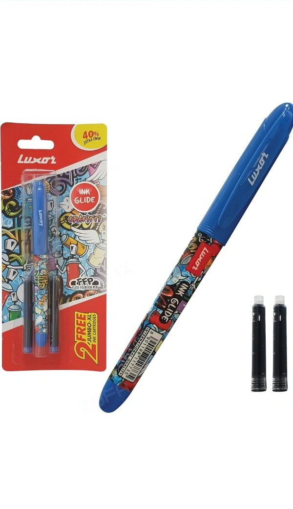 Luxor LUXOR Ink Glide Black Blue Iridium Tip Trendy Fountain Pen Refillable Cartridges Grafitti Fountain Pen