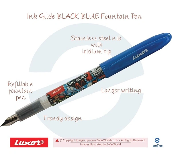 Luxor LUXOR Ink Glide Black Blue Iridium Tip Trendy Fountain Pen Refillable Cartridges Grafitti Fountain Pen