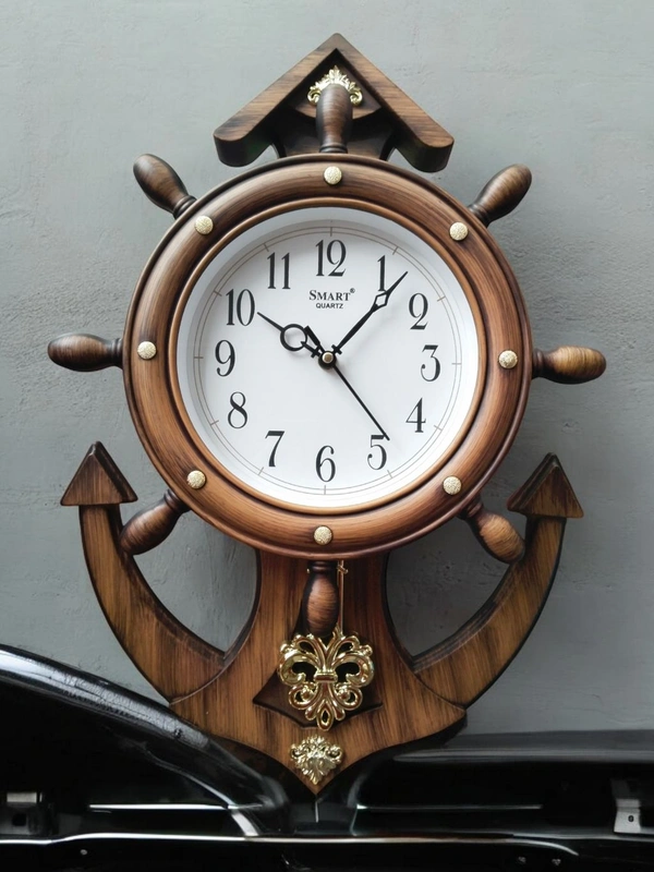 Smart Quartz Wood Wall Clock With Pendulum  37 - 34*48 Cm