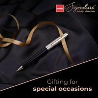 Cello Signature Moonlit Ball Pen | Blue Ink | 1 Ball Pen | White Gold, Black & Gold Finish | Premium Metal Pen for Gift | Stylish Corporate & New Year Gifts for Men & Women - Blue