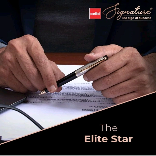 Cello Signature Moonlit Ball Pen | Blue Ink | 1 Ball Pen | White Gold, Black & Gold Finish | Premium Metal Pen for Gift | Stylish Corporate & New Year Gifts for Men & Women - Blue