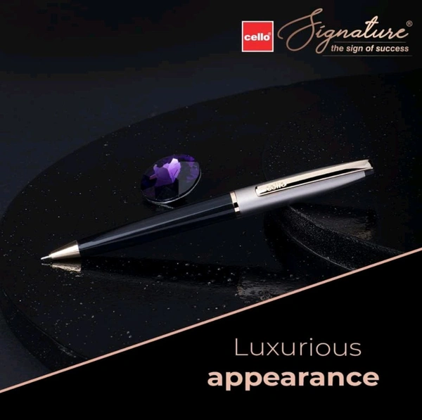 Cello Signature Moonlit Ball Pen | Blue Ink | 1 Ball Pen | White Gold, Black & Gold Finish | Premium Metal Pen for Gift | Stylish Corporate & New Year Gifts for Men & Women - Blue