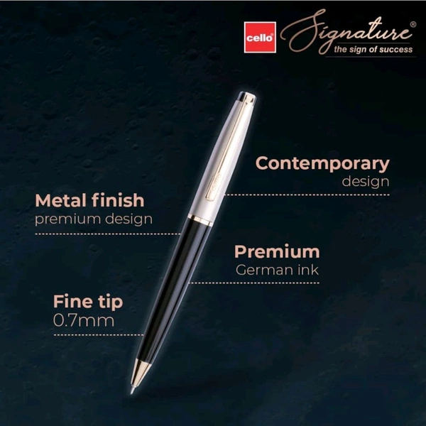 Cello Signature Moonlit Ball Pen | Blue Ink | 1 Ball Pen | White Gold, Black & Gold Finish | Premium Metal Pen for Gift | Stylish Corporate & New Year Gifts for Men & Women - Blue