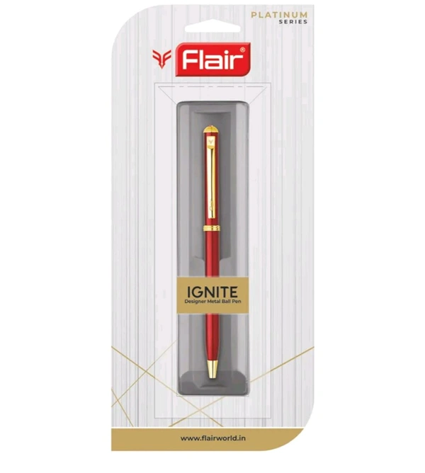 Flair Platinum Series Ignite Ball Pen Blister Pack | Swiss Tip Technology With Twist Mechanism | Sleek Design With Red Color Metal Body | Crystal Studded On Top | Blue Ink, Pack Of 1 - Blue